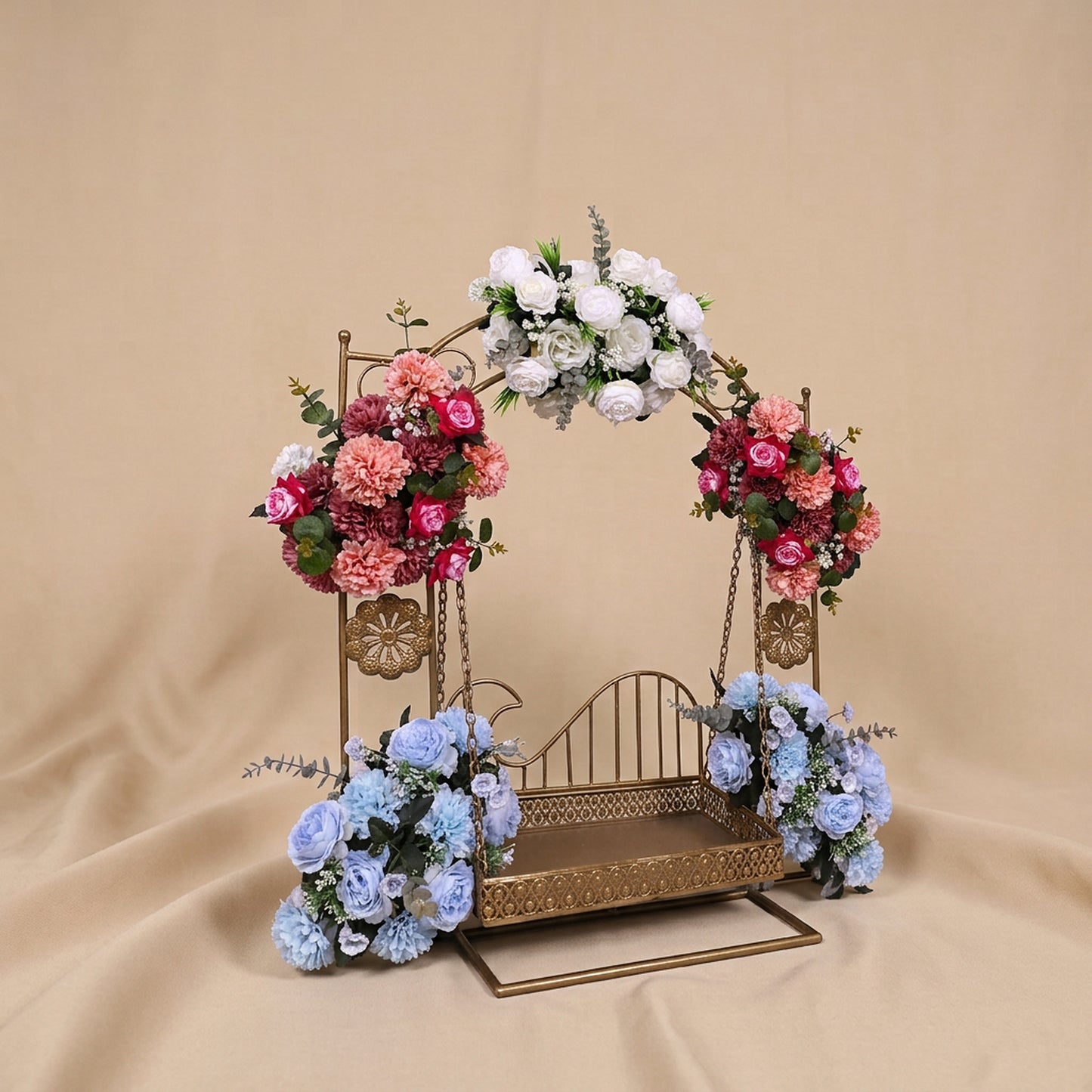 AFF Royal Golden Arched Swing Stand with Multi Floral Swags (Laddu Gopal Jhula / Display Stand)-Ganpati Stand 2Feet | AFF-Ganpatistand-05