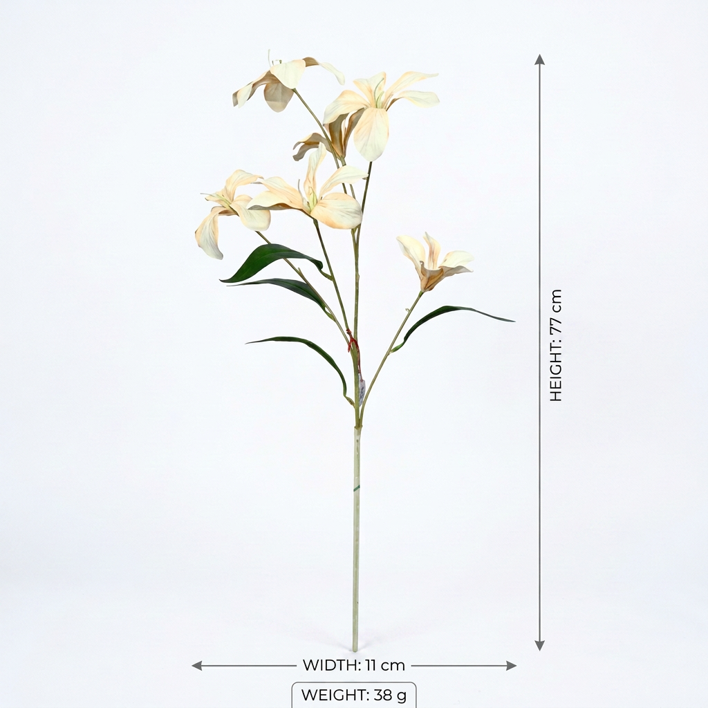 Artificial Cream White Lily Stick 77 cm – Real Touch Faux Flower Spray for Vase & Home Décor