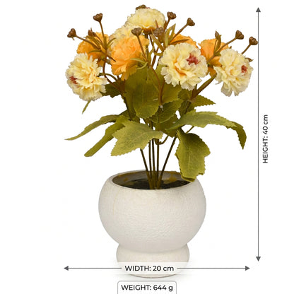 Artificial Cream Orange Flower Plant with Pot 40 cm – Real Touch Potted Flowers for Home & Pooja Décor