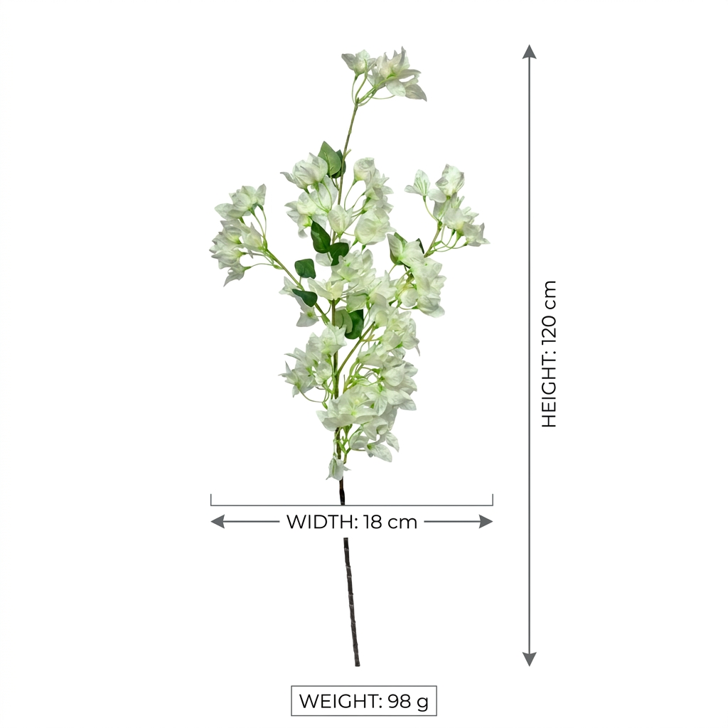 Artificial White Bougainvillea Stick 120 cm – Real Touch Tall Faux Flower Branch for Floor Vase & Home Décor