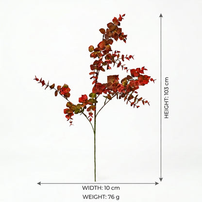 Artificial Red Eucalyptus Branch 103 cm – Real Touch Faux Autumn Leaf Stem for Tall Vase & Home Décor