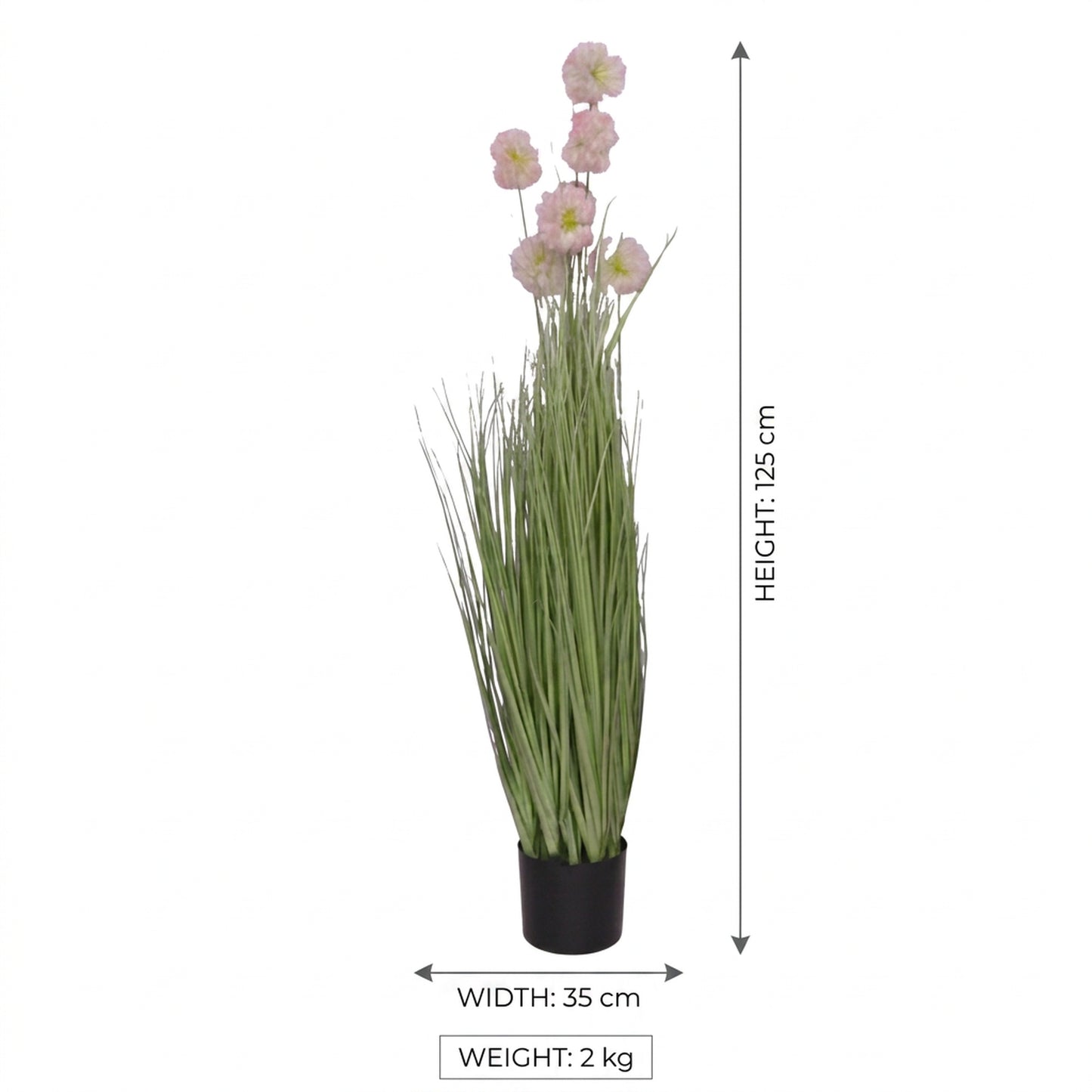Artificial Tall Grass Plant with Pink Flowers 125 cm – Real Touch Faux Plant with Pot for Home Décor