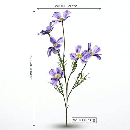 Artificial Purple Cosmos Flower Stick 82 cm – Real Touch Faux Wildflower Spray for Vase & Home Décor
