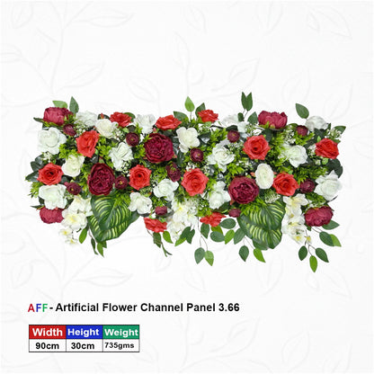 Artificial Flower Factory – Crimson Bloom & Ivory Elegance Channel Panel | Multi-Toned Red Rose & Deep Peony Foliage Row | 90cm Vibrant Floral Arrangement for Wedding Mandaps, Table Runners, & Wall Decor