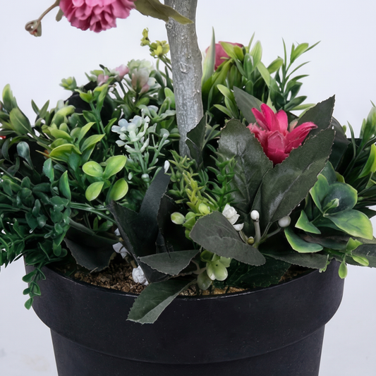 Artificial Plant Pink Blossom Pom-Pom Potted Tree