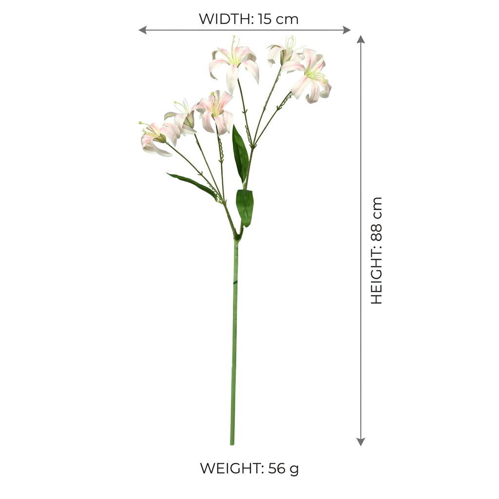 Artificial White Pink Lily Stick 88 cm – Real Touch Faux Flower Spray for Tall Vase & Home Décor