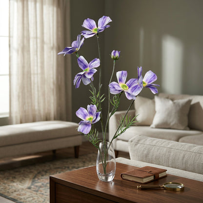 Artificial Purple Cosmos Flower Stick 82 cm – Real Touch Faux Wildflower Spray for Vase & Home Décor