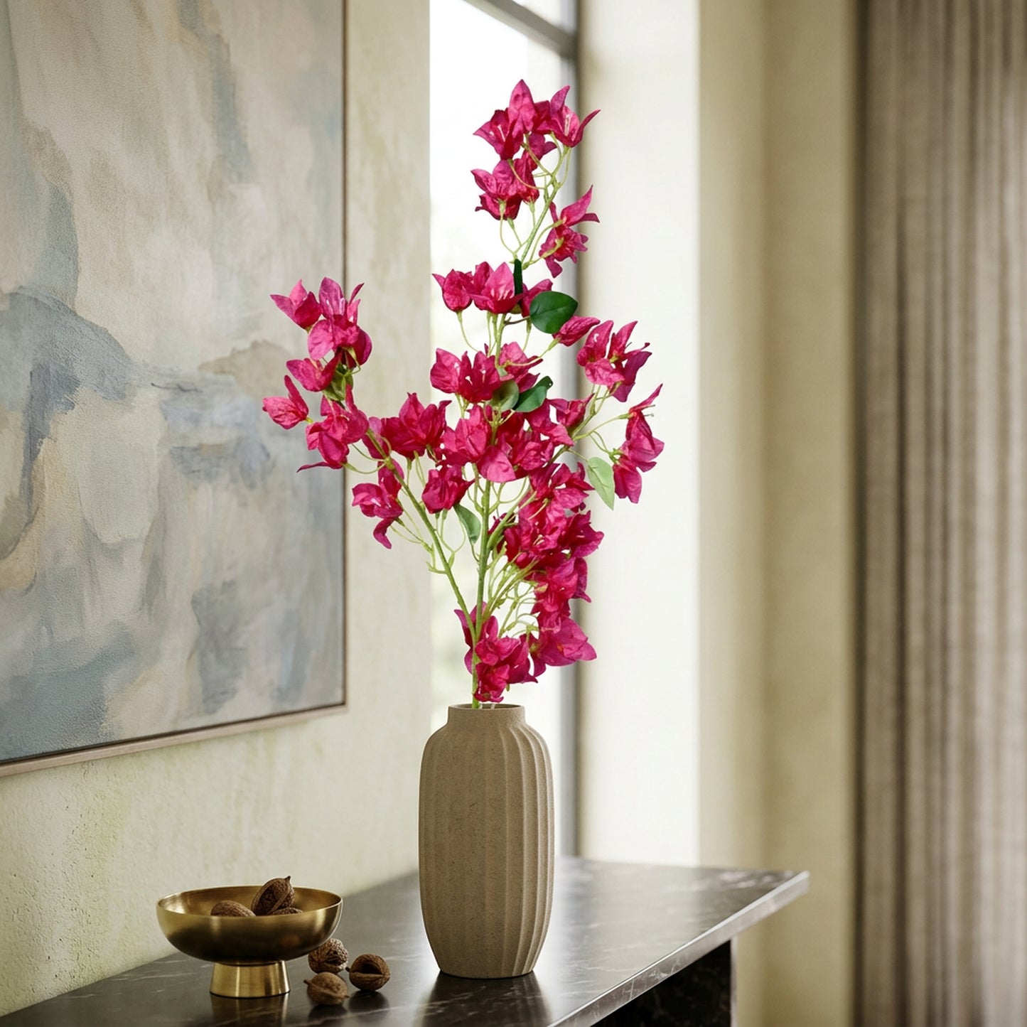 Artificial Pink Bougainvillea Stick 120 cm – Real Touch Tall Faux Flower Branch for Floor Vase & Home Décor