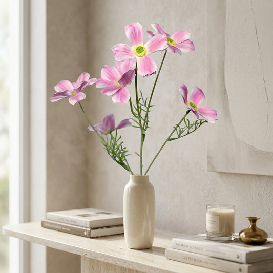 Artificial Pink Cosmos Flower Stick 82 cm – Real Touch Faux Wildflower Spray for Vase & Home Décor