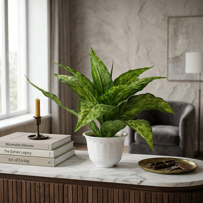 Artificial Dieffenbachia Plant with Pot 44 cm – Real Touch Green Faux Indoor Plant for Home & Office Décor