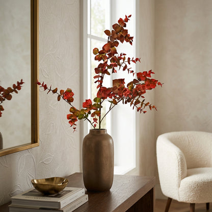 Artificial Red Eucalyptus Branch 103 cm – Real Touch Faux Autumn Leaf Stem for Tall Vase & Home Décor