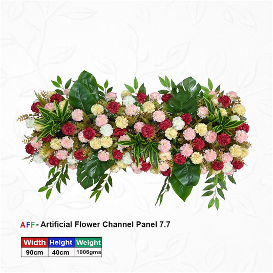 Artificial Flower Factory – Berry Jubilee | Vibrant Crimson & Champagne Channel Panel | Carnation & Tropical Monstera Row | 90cm Premium Floral Arrangement for Traditional Festivals, Wedding Stages, & Grand Reception Decor