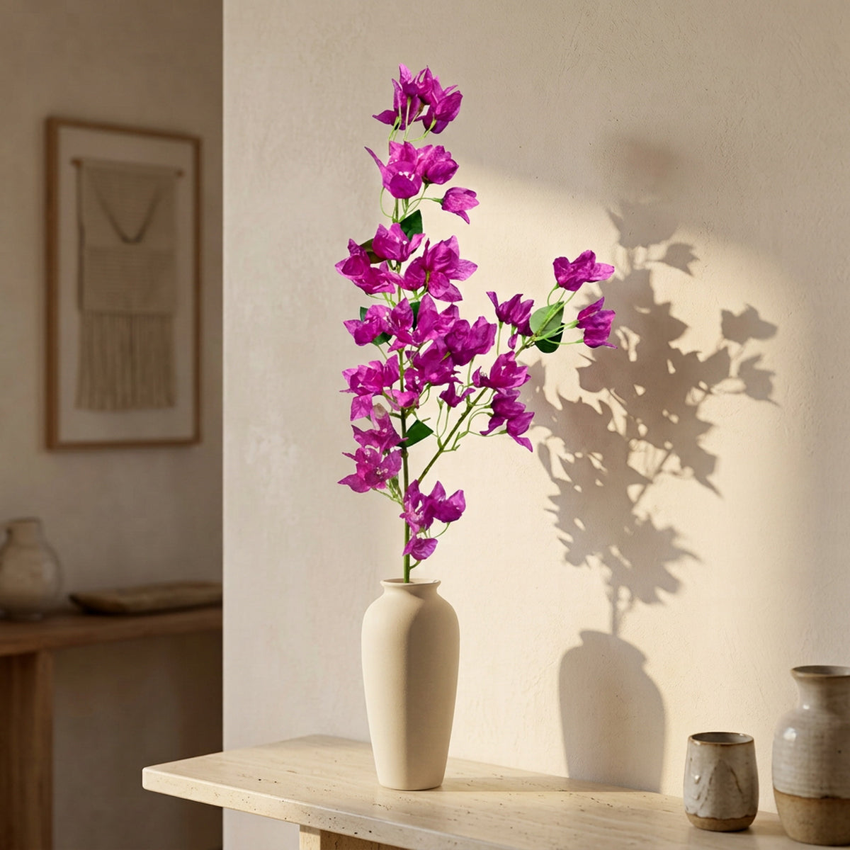 Artificial Bougainvillea Stem, 38" Tall Magenta Purple Faux Flower Branch – Real Touch Silk Bougainvillea for Vase | Home Décor, Living Room, Office Table, Entryway & Wedding Decoration