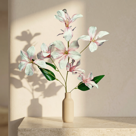 Artificial White-Pink Lily Flower Stick 78 cm – Real Touch Faux Flower Spray for Vase & Home Décor