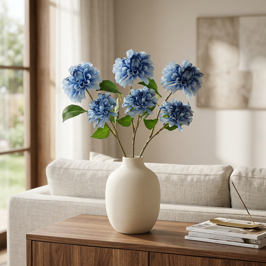 Artificial Blue Chrysanthemum Flower Stick – Real Touch Faux Pom-pom Bloom Stem for Vase & Home Décor