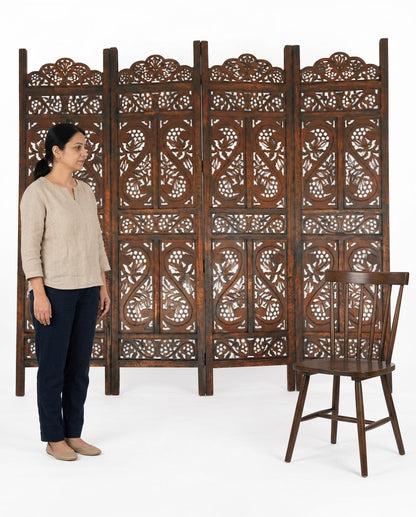 Handcrafted Wooden Partition Jali – Decorative Room Divider & Lattice Screen for Home & Office