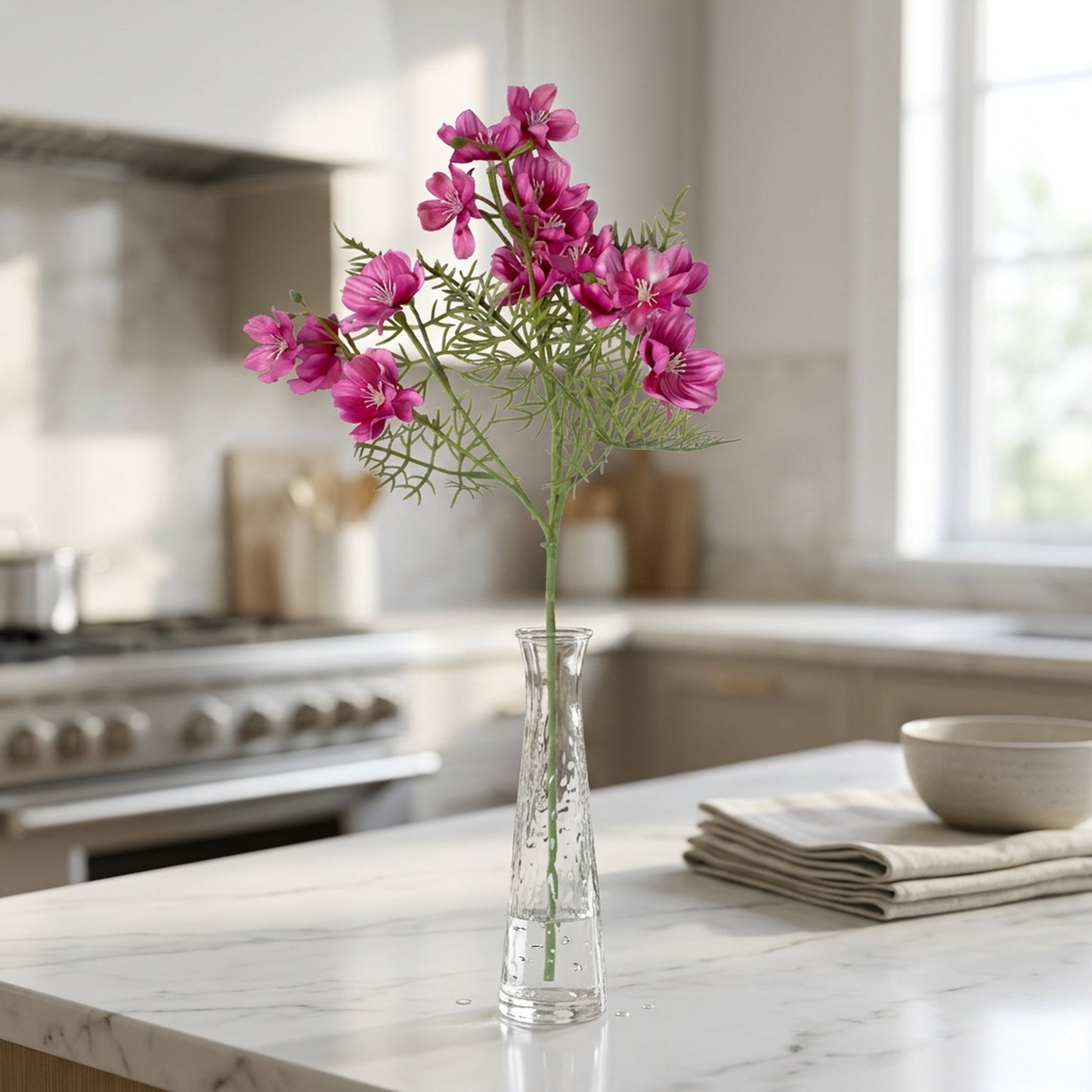 Artificial Magenta Cosmos Flower Stick 82 cm – Real Touch Faux Wildflower Spray for Vase & Home Décor