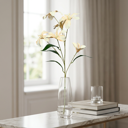 Artificial Cream White Lily Stick 77 cm – Real Touch Faux Flower Spray for Vase & Home Décor