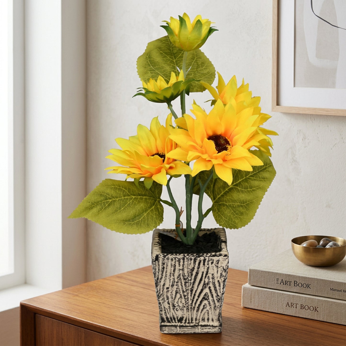 Artificial Sunflower Plant with Pot 40 cm – Real Touch Potted Yellow Flowers for Home & Office Décor