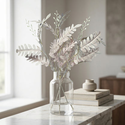 Artificial Silver Fern Leaf Bunch 55 cm – Real Touch Faux Foliage Bunch for Vase & Home Décor