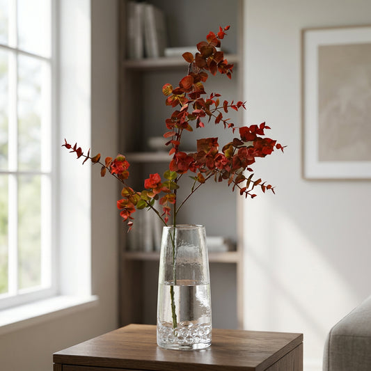 Artificial Red Eucalyptus Branch 103 cm – Real Touch Faux Autumn Leaf Stem for Tall Vase & Home Décor