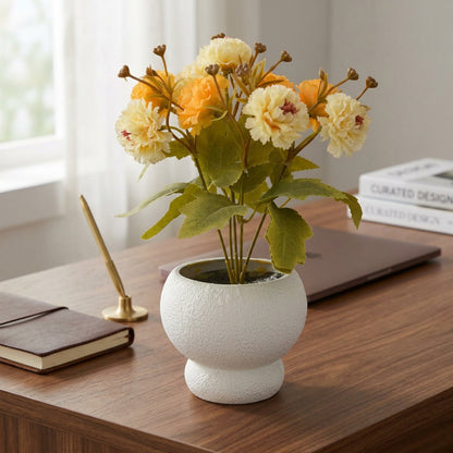 Artificial Cream Orange Flower Plant with Pot 40 cm – Real Touch Potted Flowers for Home & Pooja Décor