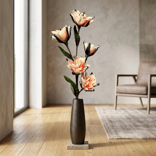 Artificial Peach Magnolia Stick 120 cm – Real Touch Tall Faux Flower Stem for Floor Vase & Home Décor