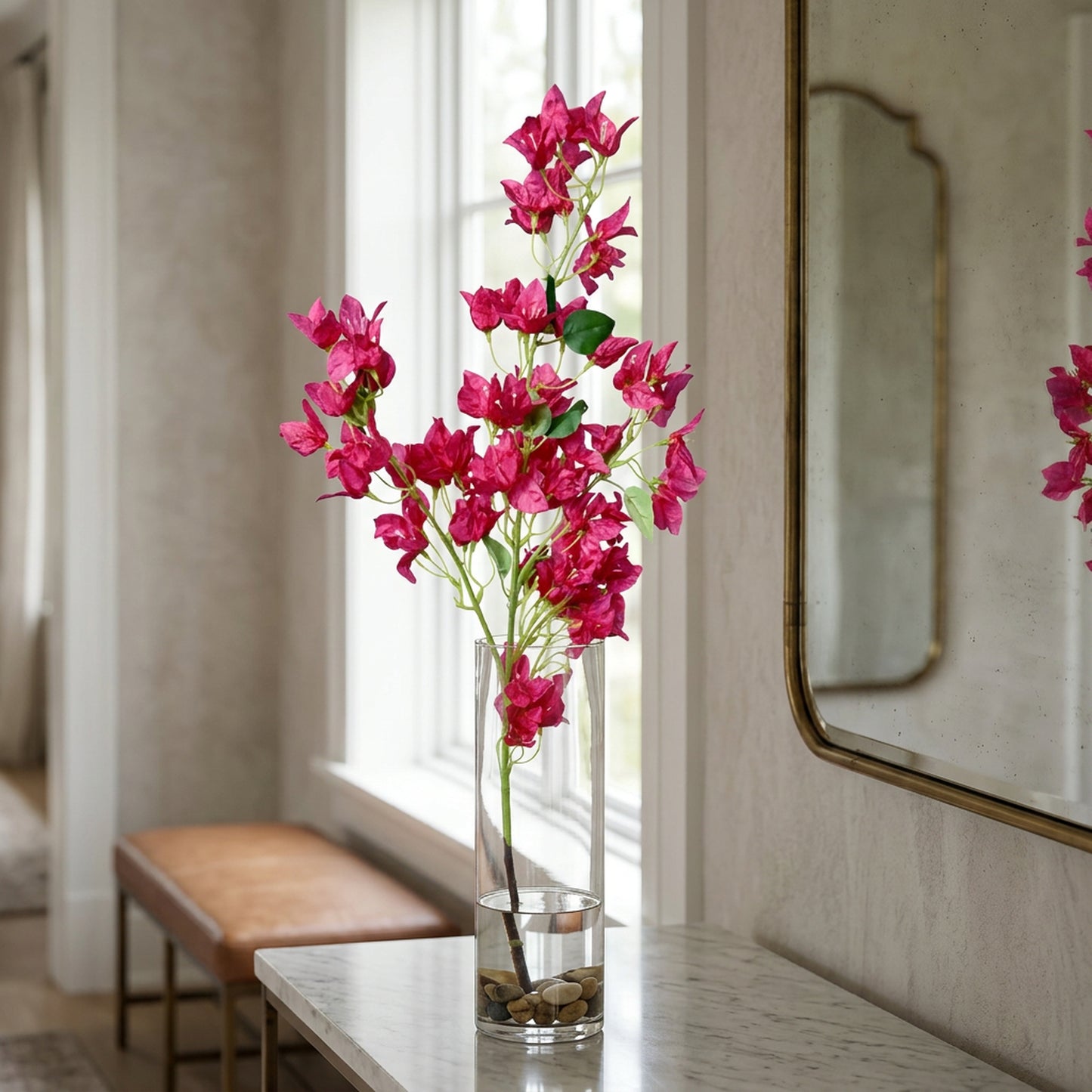 Artificial Pink Bougainvillea Stick 120 cm – Real Touch Tall Faux Flower Branch for Floor Vase & Home Décor