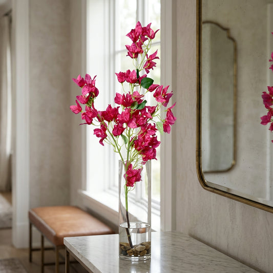 Artificial Pink Bougainvillea Stick 120 cm – Real Touch Tall Faux Flower Branch for Floor Vase & Home Décor