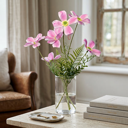 Artificial Pink Cosmos Flower Stick 82 cm – Real Touch Faux Wildflower Spray for Vase & Home Décor