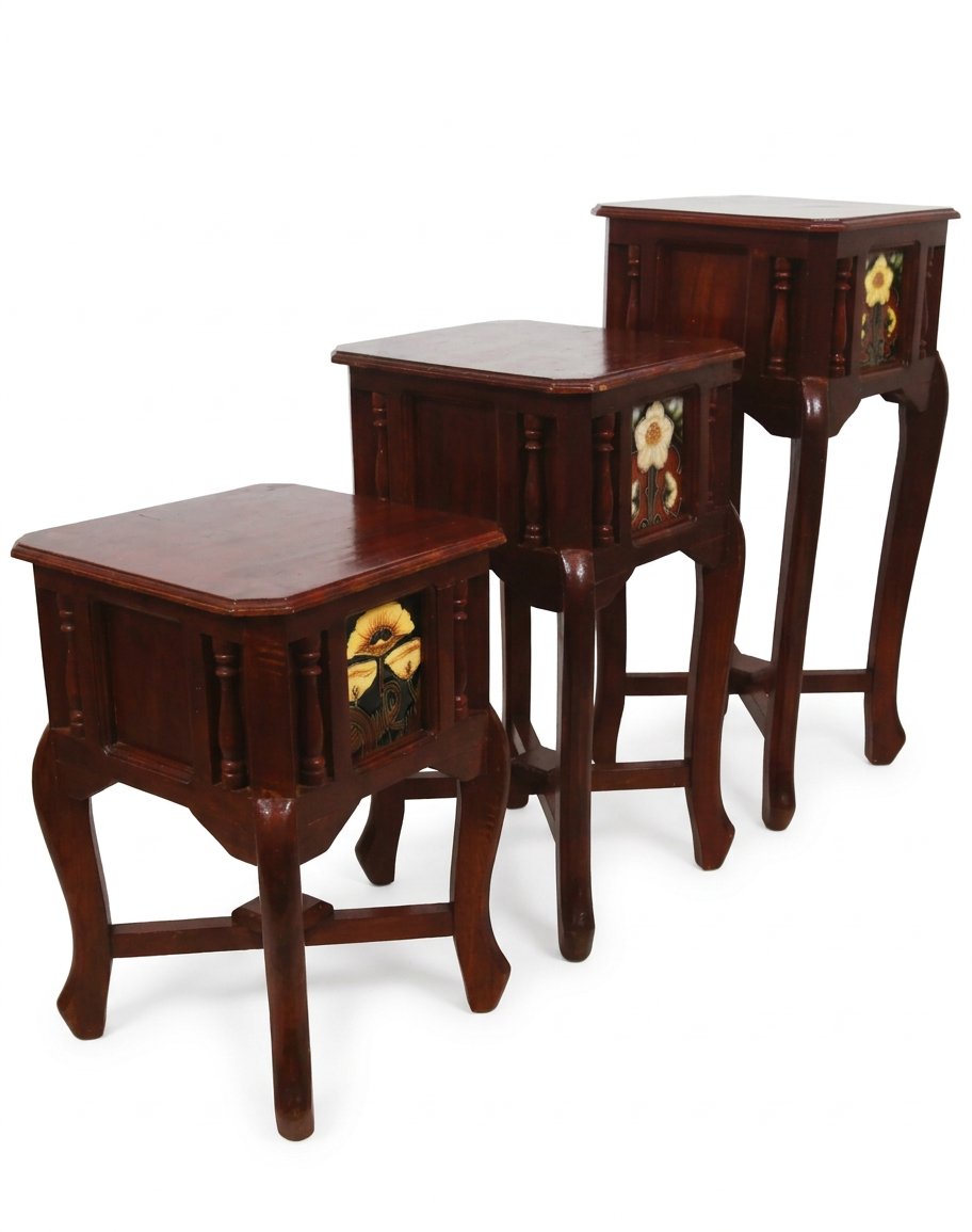 Handcrafted Wooden Table Set of 3 – Nesting Side Tables for Living Room, Bedroom & Balcony