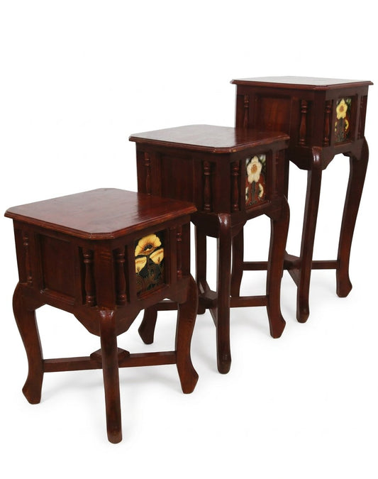 Handcrafted Wooden Table Set of 3 – Nesting Side Tables for Living Room, Bedroom & Balcony