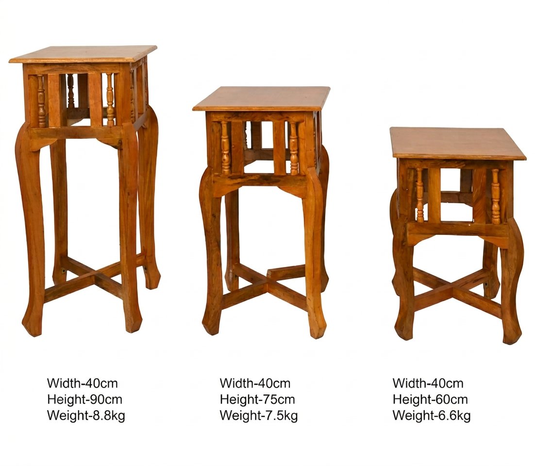 Handcrafted Wooden Table Set of 3 – Nesting Side Tables for Living Room, Bedroom & Balcony