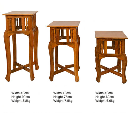 Handcrafted Wooden Table Set of 3 – Nesting Side Tables for Living Room, Bedroom & Balcony