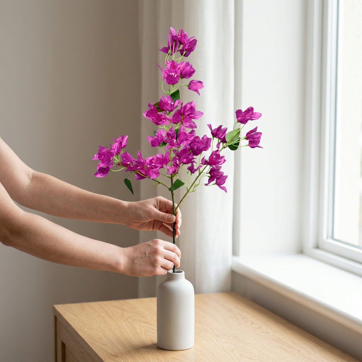 Artificial Bougainvillea Stem, 38" Tall Magenta Purple Faux Flower Branch – Real Touch Silk Bougainvillea for Vase | Home Décor, Living Room, Office Table, Entryway & Wedding Decoration