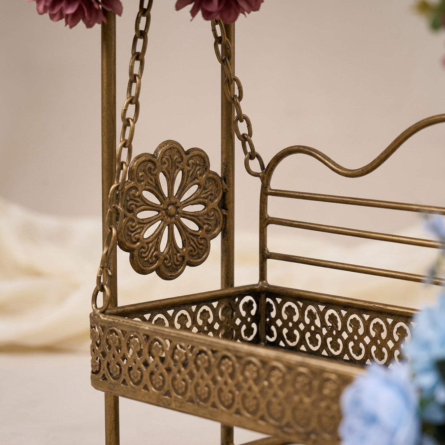 AFF Royal Golden Arched Swing Stand with Multi Floral Swags (Laddu Gopal Jhula / Display Stand)-Ganpati Stand 2Feet | AFF-Ganpatistand-05