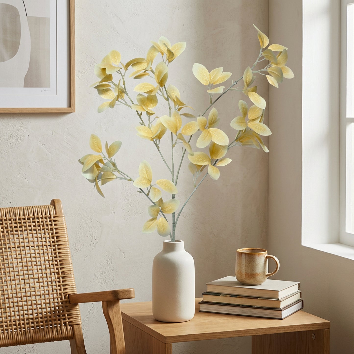 Artificial Golden Cream Leaf Stick 87 cm – Real Touch Faux Foliage Branch for Tall Vase & Home Décor