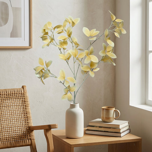 Artificial Golden Cream Leaf Stick 87 cm – Real Touch Faux Foliage Branch for Tall Vase & Home Décor