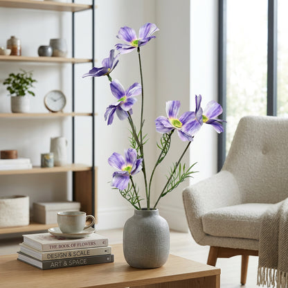 Artificial Purple Cosmos Flower Stick 82 cm – Real Touch Faux Wildflower Spray for Vase & Home Décor