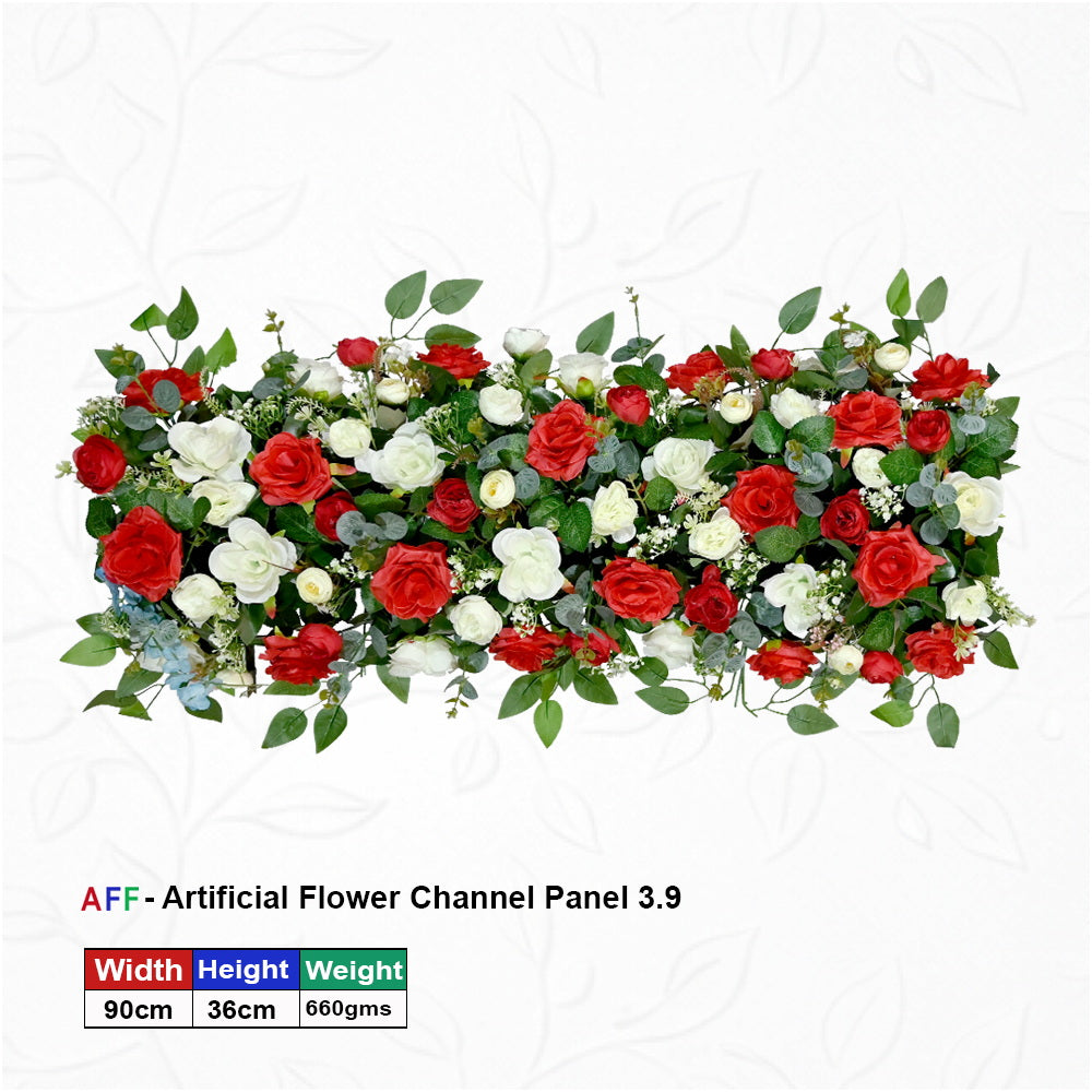 Artificial Flower Factory – Radiant Red & Ivory Classic Channel Panel | Bold Scarlet Rose & Crisp White Bloom Row | 90cm Timeless Floral Arrangement for Wedding Altars, Table Runners, & Wall Decor