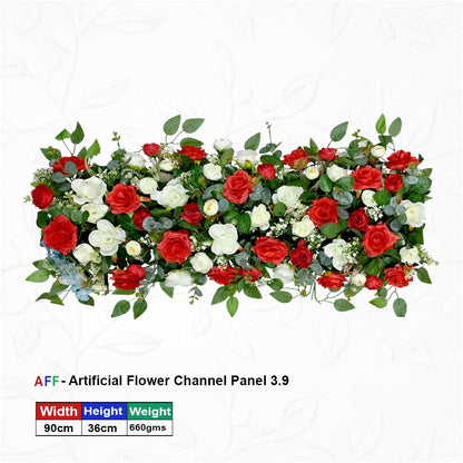 Artificial Flower Factory – Radiant Red & Ivory Classic Channel Panel | Bold Scarlet Rose & Crisp White Bloom Row | 90cm Timeless Floral Arrangement for Wedding Altars, Table Runners, & Wall Decor