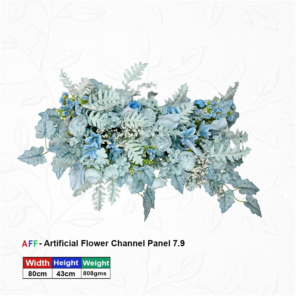Artificial Flower Factory – Arctic Azure | Ethereal Sky Blue & Frosted Teal Channel Panel | Winter Blossom & Fern Spire Row | 80cm Premium Floral Arrangement for Modern Weddings, Frozen-Themed Events, & Luxury Interior Design