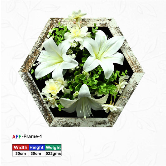 Hexagonal Wooden Artificial Flower Wall Frame – 30x30 cm |  (AFF-Frame-1) 30 / 30 / 522
