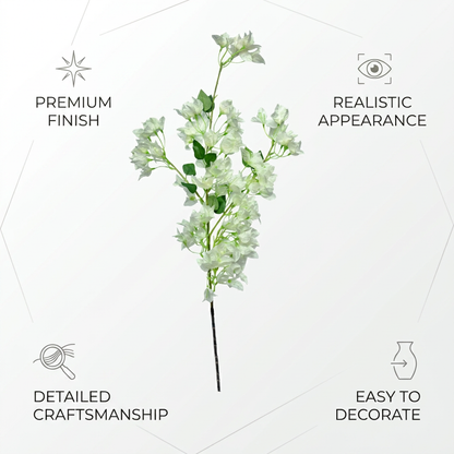 Artificial White Bougainvillea Stick 120 cm – Real Touch Tall Faux Flower Branch for Floor Vase & Home Décor