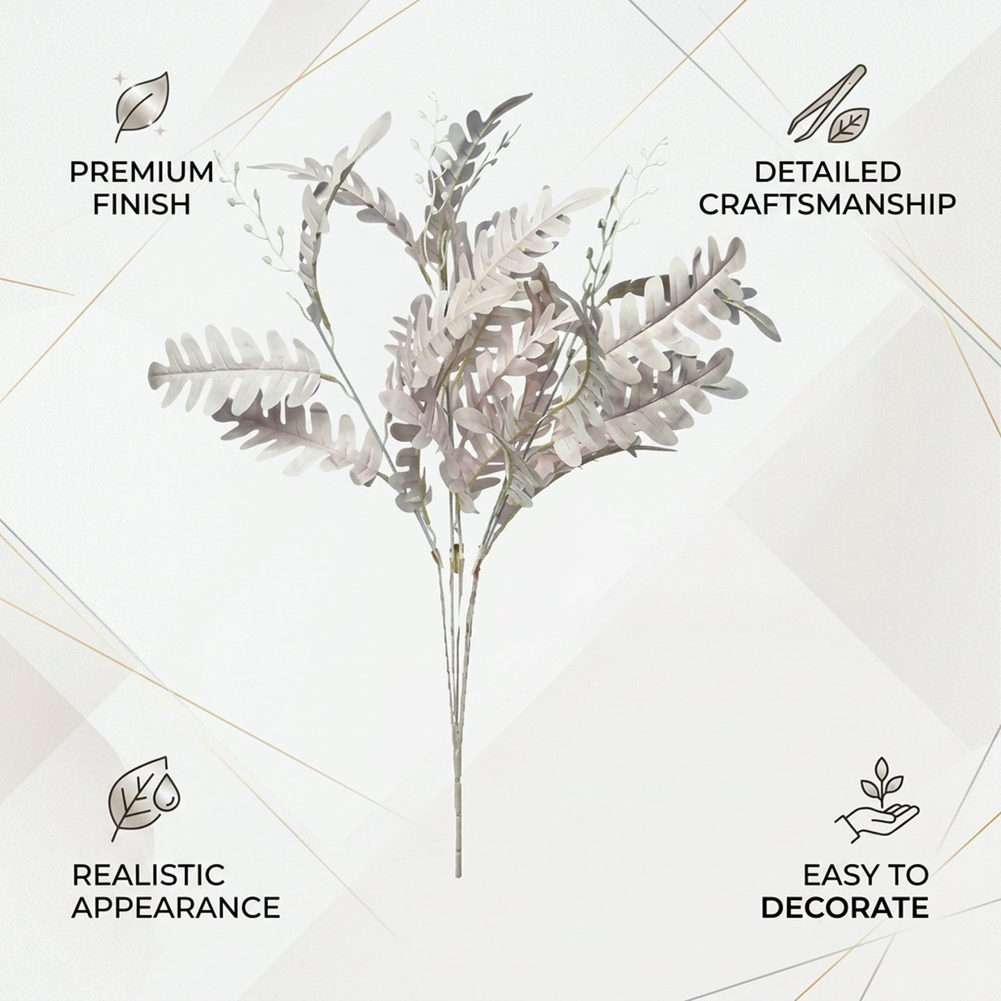 Artificial Silver Fern Leaf Bunch 55 cm – Real Touch Faux Foliage Bunch for Vase & Home Décor