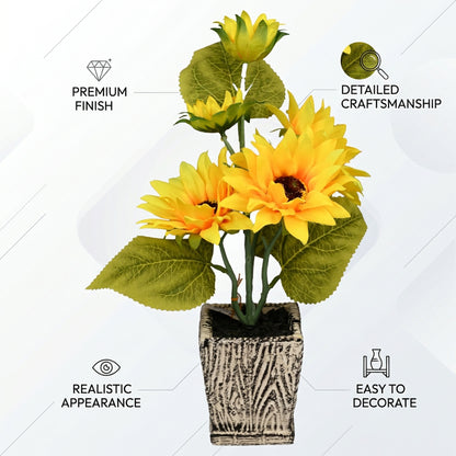 Artificial Sunflower Plant with Pot 40 cm – Real Touch Potted Yellow Flowers for Home & Office Décor