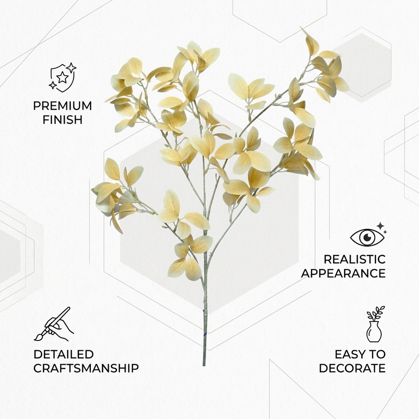 Artificial Golden Cream Leaf Stick 87 cm – Real Touch Faux Foliage Branch for Tall Vase & Home Décor