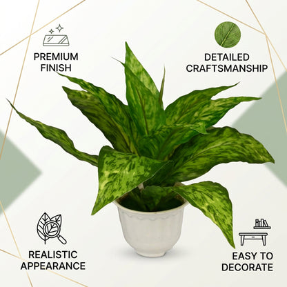 Artificial Dieffenbachia Plant with Pot 44 cm – Real Touch Green Faux Indoor Plant for Home & Office Décor