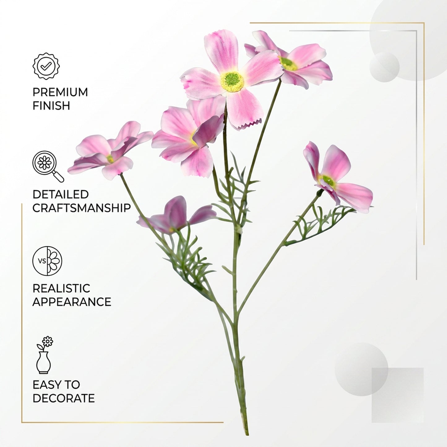 Artificial Pink Cosmos Flower Stick 82 cm – Real Touch Faux Wildflower Spray for Vase & Home Décor
