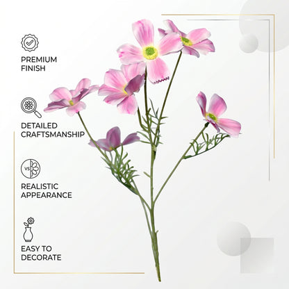 Artificial Pink Cosmos Flower Stick 82 cm – Real Touch Faux Wildflower Spray for Vase & Home Décor